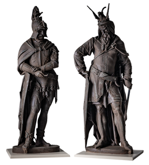 German Artist, Heroes of the Nibelungenlied, Cast Iron, Late 19th Century, Set of 2