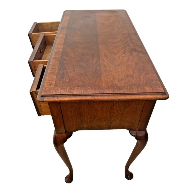 1950s 1950s Solid Walnut Petite Desk Vanity, Chippendale Style, Three Dovetail Drawers For Sale - Image 5 of 11