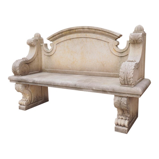 Carved Stone Garden Bench With Arched Back and Acanthus Sides Chairish
