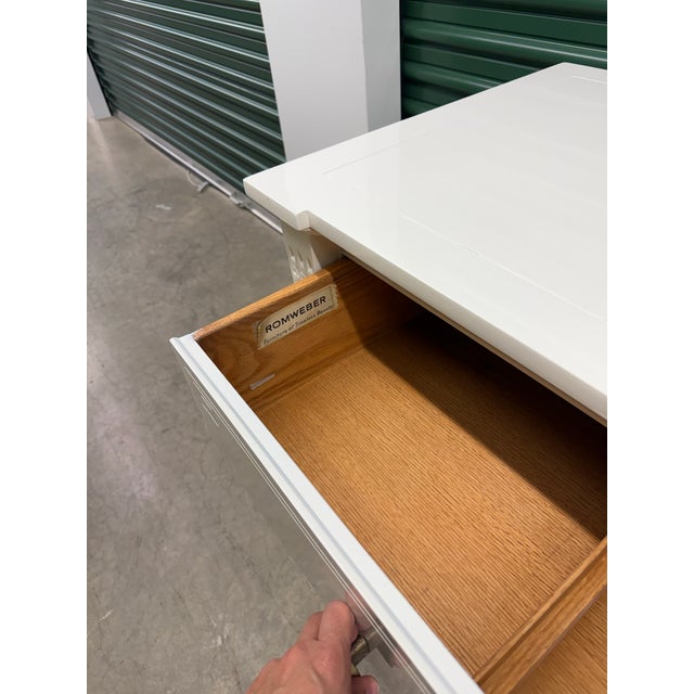 Vintage Romweber Neoclassical Dresser in White Lacquer With Monumental Brass Torch Pulls For Sale In Philadelphia - Image 6 of 6