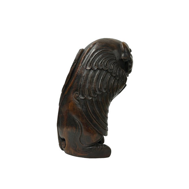 Brown Vintage Handcrafted Bixie Pixiu Mythical Wings Bamboo Display Art Figure For Sale - Image 8 of 8