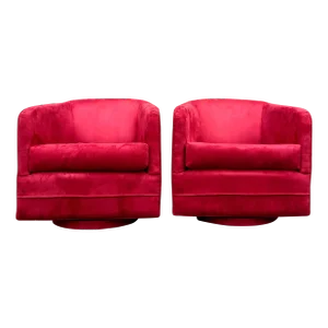 Red Suede Swivel Club Chairs - a Pair