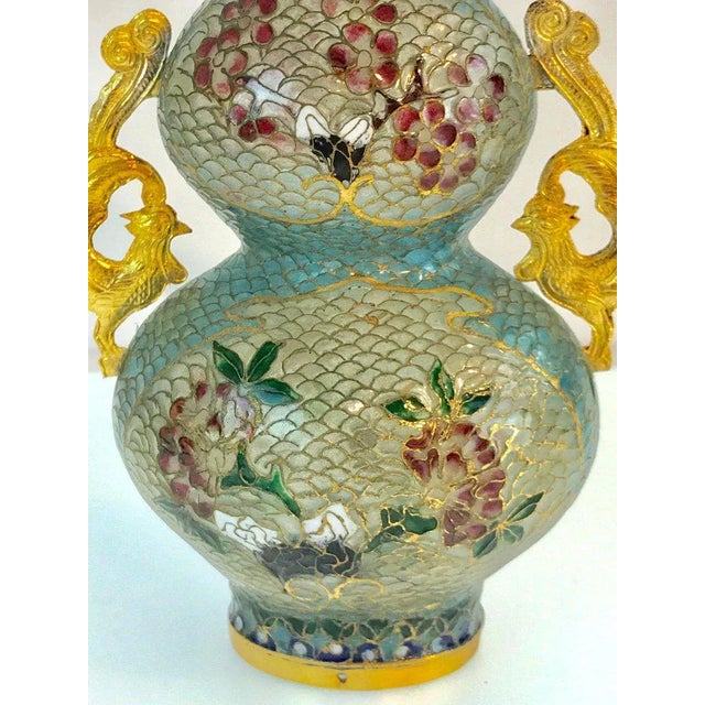 A pair of Chinese Plique-à-Jour enamel (translucent enamel) double gourd vases, each one with removable lid, exquisite...