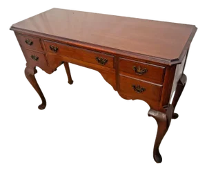 Vintage Desk Vanity, Chippendale Style, Three Dovetail Drawers, Solid Cherry