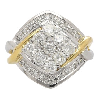 1.2 Carat Round-Cut Diamond Two-Tone Retro Cluster Ring Size 6 For Sale
