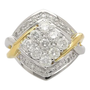 1.2 Carat Round-Cut Diamond Two-Tone Retro Cluster Ring Size 6