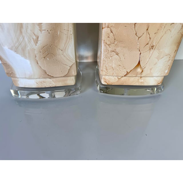 1980's Vintage Bauer Faux Marble Finish Ceramic Table Lamps - a Pair For Sale - Image 9 of 12