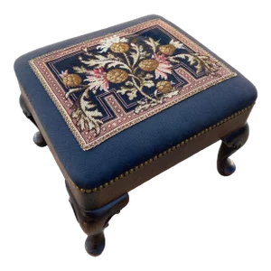 Queen Anne Chippendale Needlepoint Stool With Autumnal Theme
