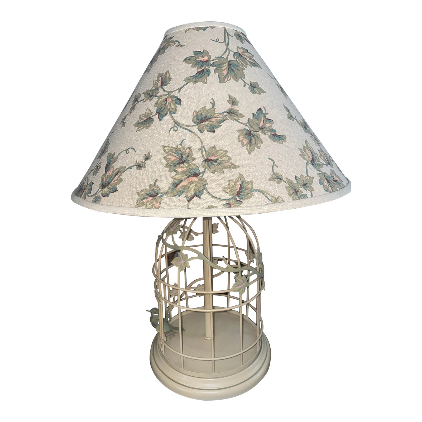 Vintage Tole Hand Painted Bird Cage Floral Lamp With Original Shade ...