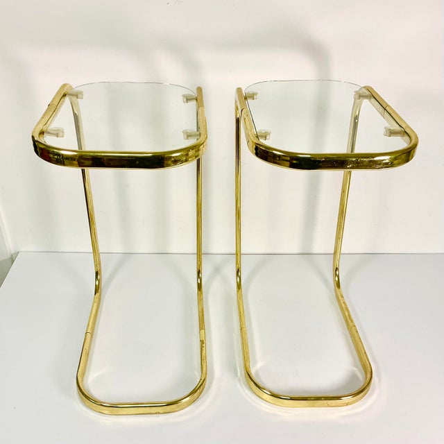 1980s 1980s Postmodern Contemporary Brass & Glass Cantilever Drink Tables - A Pair For Sale - Image 5 of 14