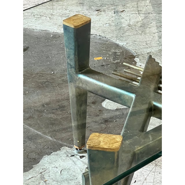 Abstract Expressionism Vintage Artisan Metal and Glass Triangular Modernist Coffee Table For Sale - Image 3 of 7
