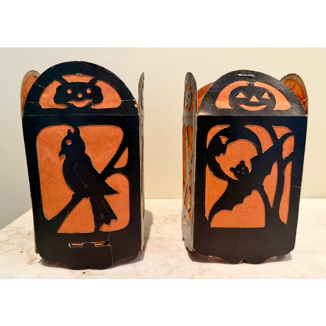 Figurative Vintage 1930s Halloween Cardboard and Paper Lanterns, Set of 2 For Sale - Image 3 of 9