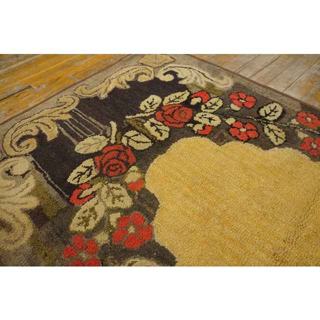 Yellow 1930s Yellow Roses Medallion Antique American Hooked Rug 2' 8''x5' 0'' Handwoven Wool Carpet For Sale - Image 8 of 18