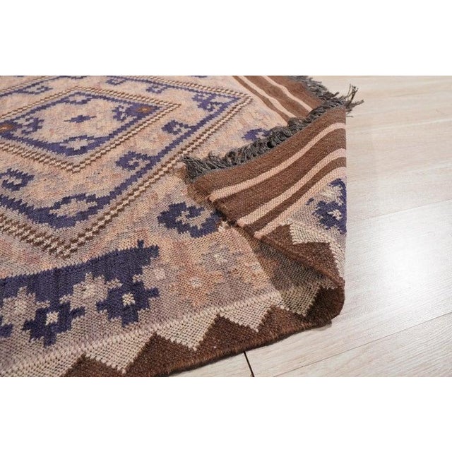 5x8 Brown Flat Weave Wool Diamond Key Pattern Geometric Modern Carpet Rug For Sale - Image 4 of 6