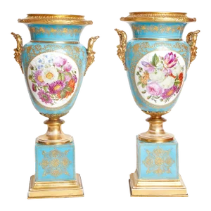 Antique Gilt Bronze Mounted Blue-Ground Jacob Petit Handled Urn, Ca. 1834