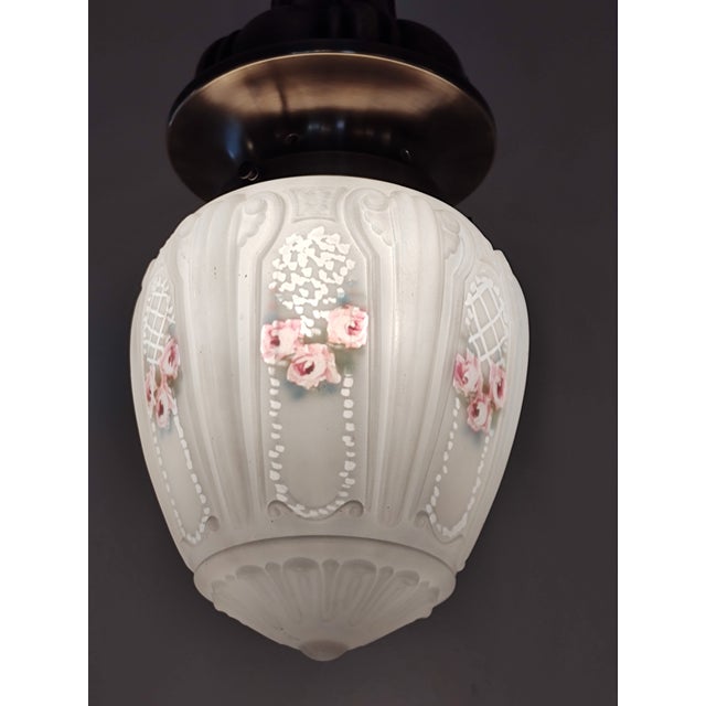 1920s Sheffield Style Pendant Light Fixture With Reverse Painted Shade For Sale - Image 4 of 7