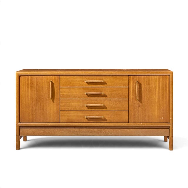John Keal for Brown Saltman Mid Century Bleached Mahogany Credenza This credenza measures: 66 wide x 20.25 deep x 33...