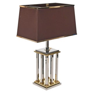 Hollywood Regency Columns Table Lamp in Chrome and Brass, 1970s For Sale