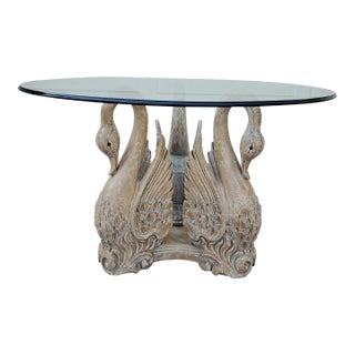 1940s Hollywood Regency Swan Hand Carved Wood Dining Table For Sale
