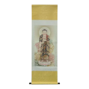 Chinese Hand Painted Standing Buddha Sakyamuni Scroll Painting