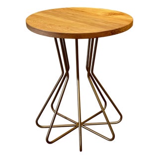 New Metal Fleur Side Table with Wood Top, Indoor and Outdoor For Sale