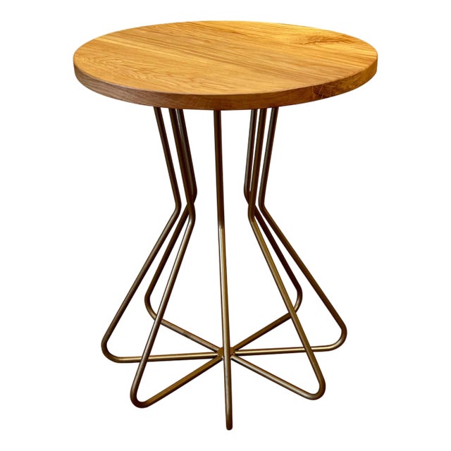 New Metal Fleur Side Table with Wood Top, Indoor and Outdoor For Sale