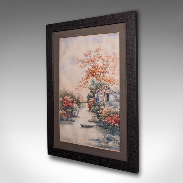 Japanese Vintage River Landscape Painting, Japanese School, Watercolour, Art, Mid Century For Sale - Image 3 of 12