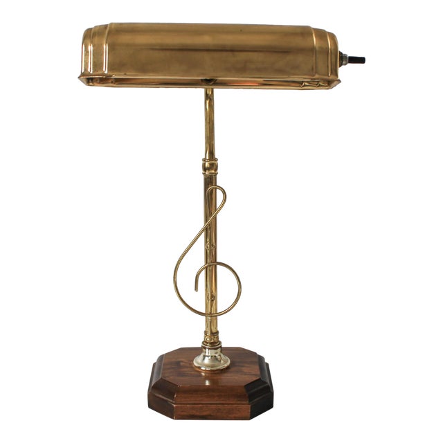 Vintage Brass Adjustable Musical Note Piano Lamp For Sale