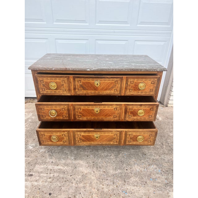 French 18th Century Louis XVI Walnut Château Period Marble Top Chest of Drawers For Sale - Image 9 of 12