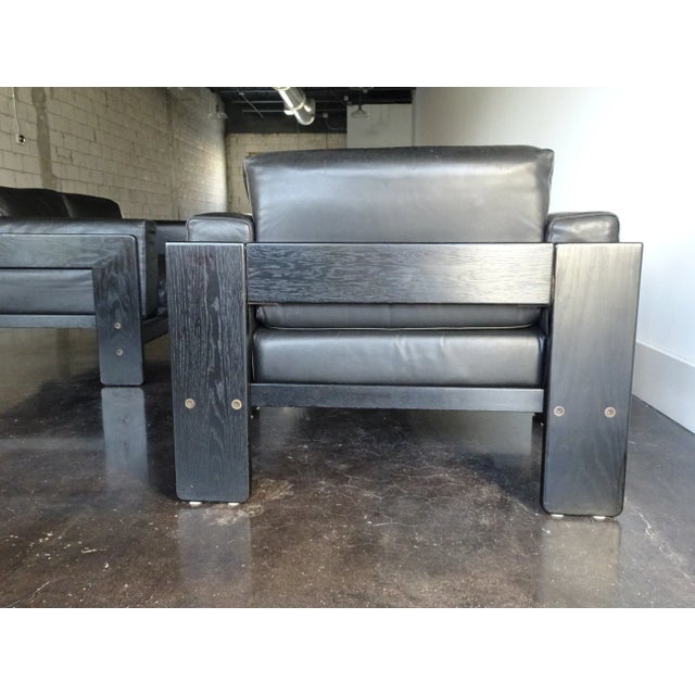Wood Vintage Bastiano Sofa and Armchair by Scarpa in Black Leather For Sale - Image 7 of 13