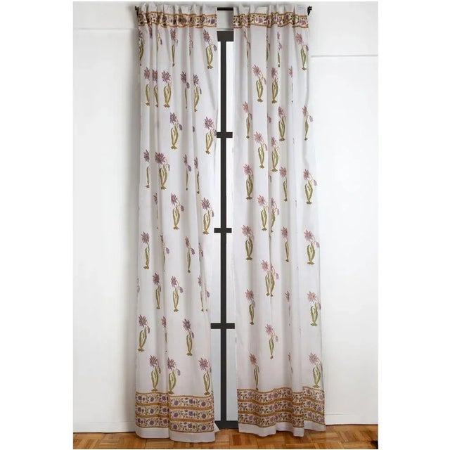 Indian Florence 45" X 96" Lilac & Green Curtain For Sale - Image 3 of 4