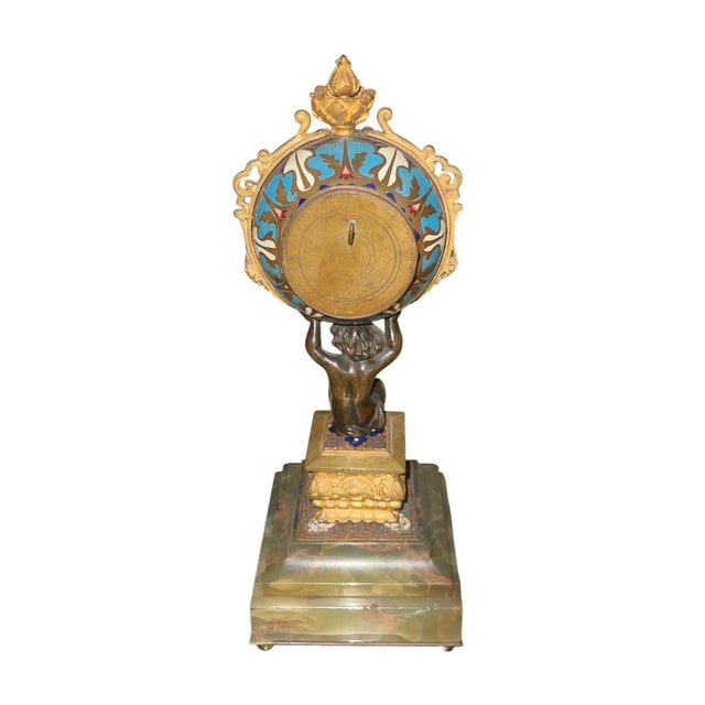 19th Century French Champlevé Enamel Figural Mantel Clock For Sale - Image 9 of 9