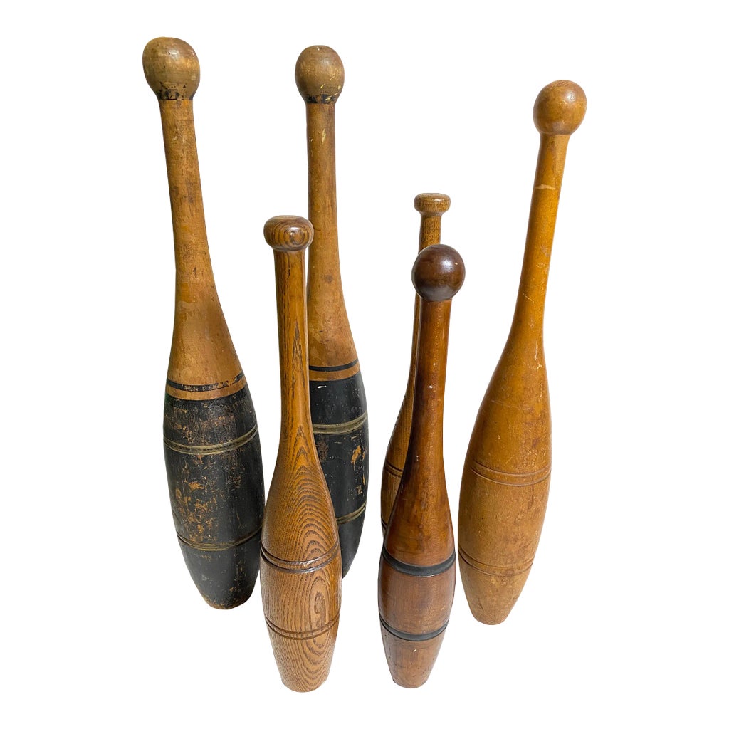 Set of 6 Antique 19th Century Victorian Wooden Juggling Pins 