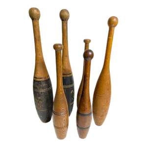 Set of 6 Antique 19th Century Victorian Wooden Juggling Pins