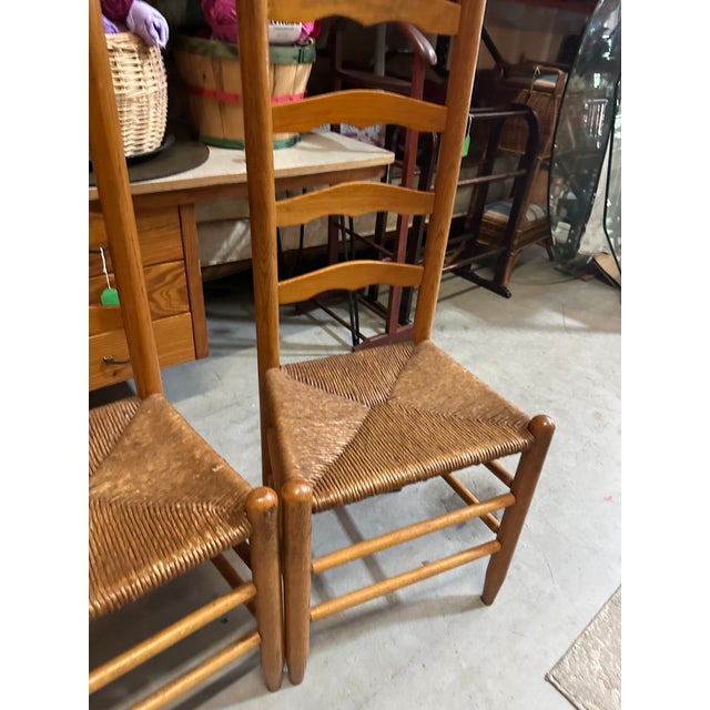 Wood 1970s Collection of Farmhouse Style Wooden Ladder Back Chairs For Sale - Image 7 of 8