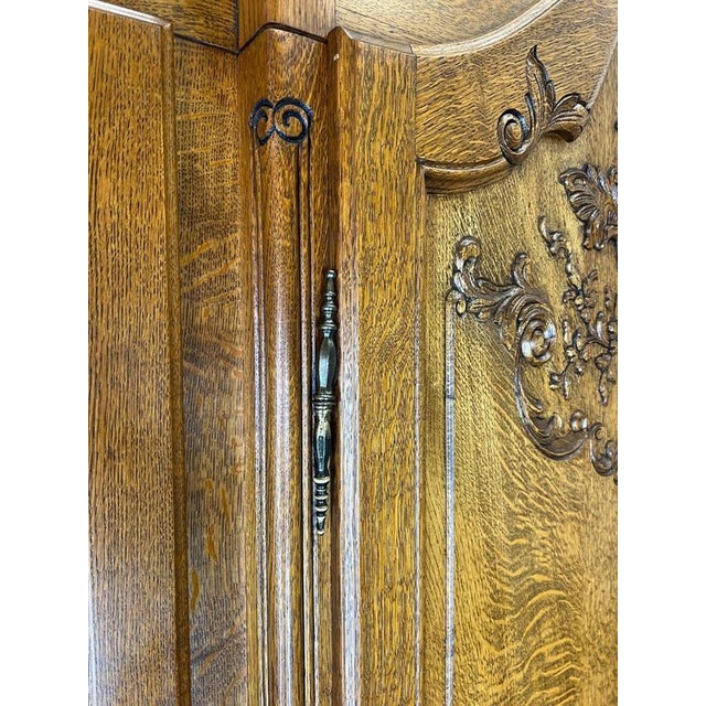 Vintage French Louis XVI Style Carved Oak 4-Door Wardrobe For Sale - Image 10 of 15
