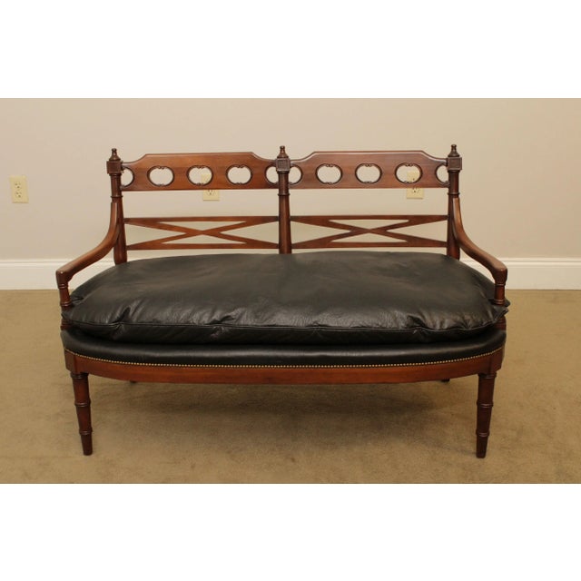 High Quality Solid Fruitwood Frame Settee, Black Vinyl Upholstery