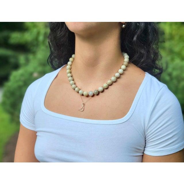 Vintage Qing Dynasty Jade Bead Necklace With 14k Gold Clasp, 18" For Sale - Image 4 of 8
