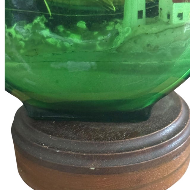 1950s Vintage Nautical Ship in a Bottle Table Lamp With Green Glass Maritime Diorama For Sale - Image 5 of 10