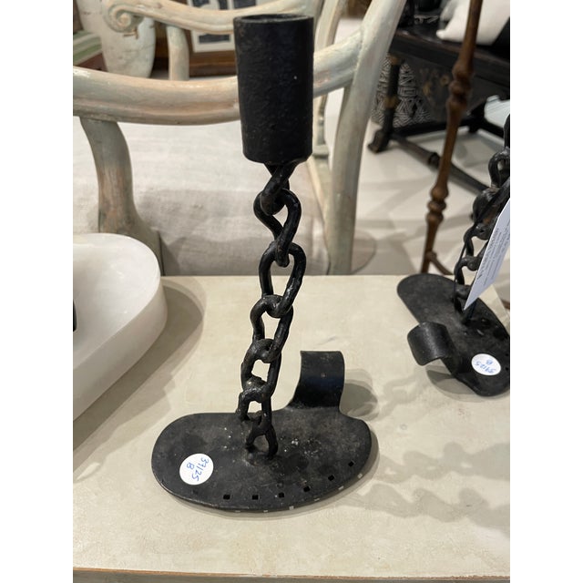 Mid-Century French Pair of Black Iron Candlesticks For Sale - Image 4 of 5