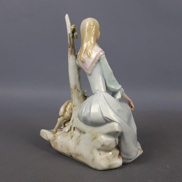 Porcelain Sculpture of Shepherdess with Sheep from Creazioni Fabiola, 1950s For Sale - Image 3 of 17