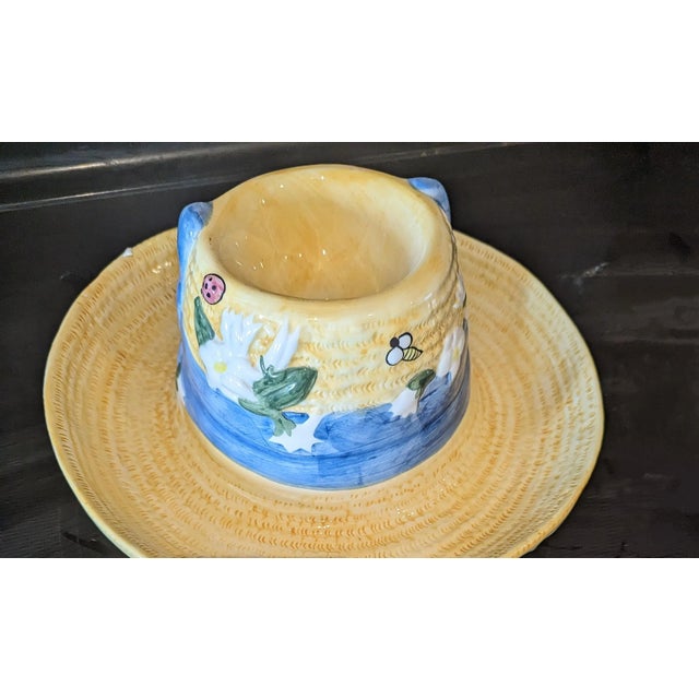 Contemporary Boston Warehouse Vintage Ceramic Straw Hat Chip and Dip Two-Tier Serving For Sale - Image 3 of 4