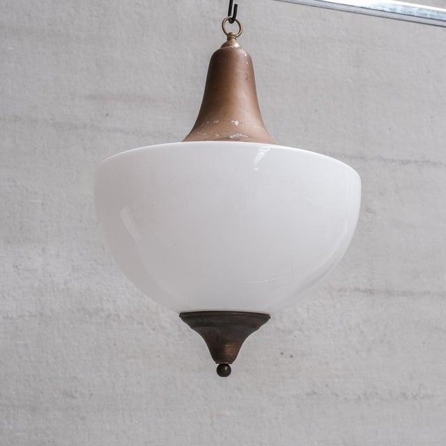 Mid-Century Modern Large Mid-Century French Metal and Opaline Glass Pendant Light, 1950s For Sale - Image 3 of 10
