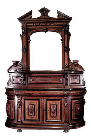 Antique American Renaissance Walnut Sideboard With Lacquer & Mirror, C. 1870.