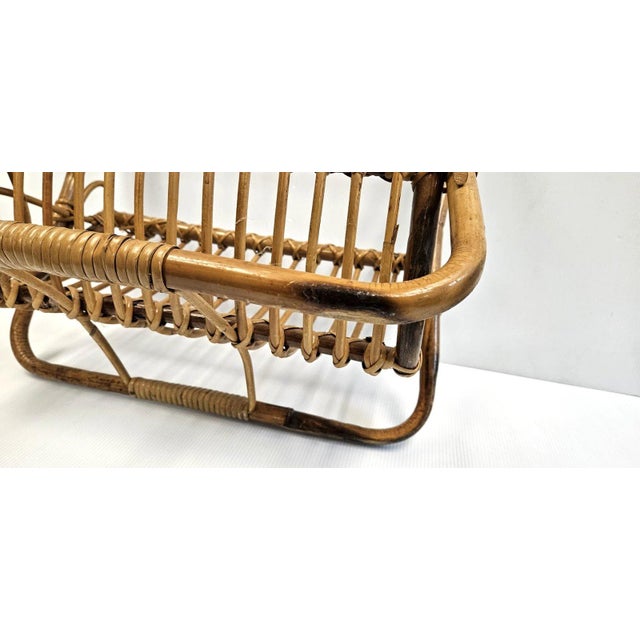 Vintage MCM Rattan Wicker 19" Magazine Rack Stand Franco Albini Style Boho Decor For Sale - Image 12 of 14