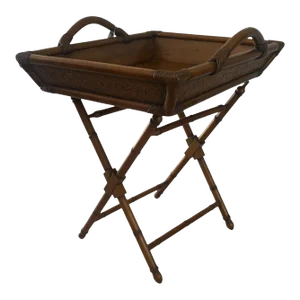 Rattan/Bamboo Butler's Tray Table With Faux Bamboo Legs