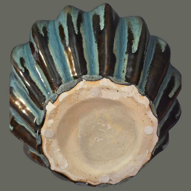 Vintage Mid-Century-Modern Glazed Pottery Double Gourd Ribbed Multicolor Earth Tone Vase For Sale - Image 6 of 7