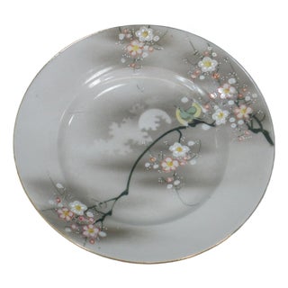 Dessert Plate Satsuma Antique Japanese Bird Moon &Tree Hand Painted For Sale