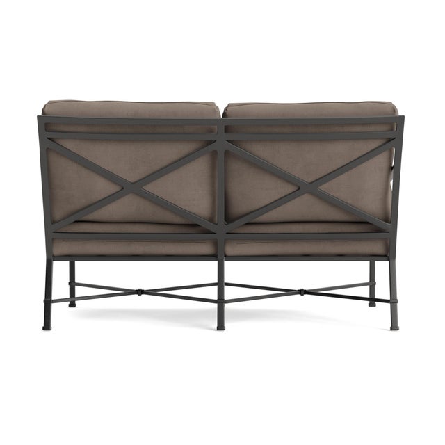 Brown Jordan Brown Jordan Venetian Left Arm Loveseat, Textured Pewter frame with Fusion Taupe fabric For Sale - Image 4 of 11