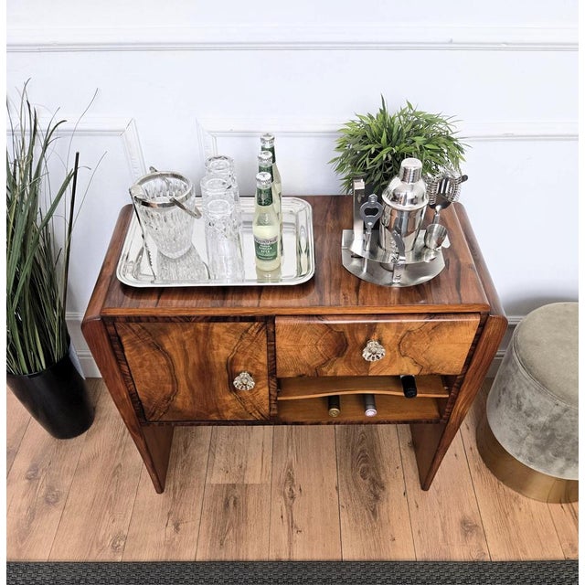 Italian Art Deco Walnut Waterfall Dry Bar, 1940s For Sale - Image 4 of 12